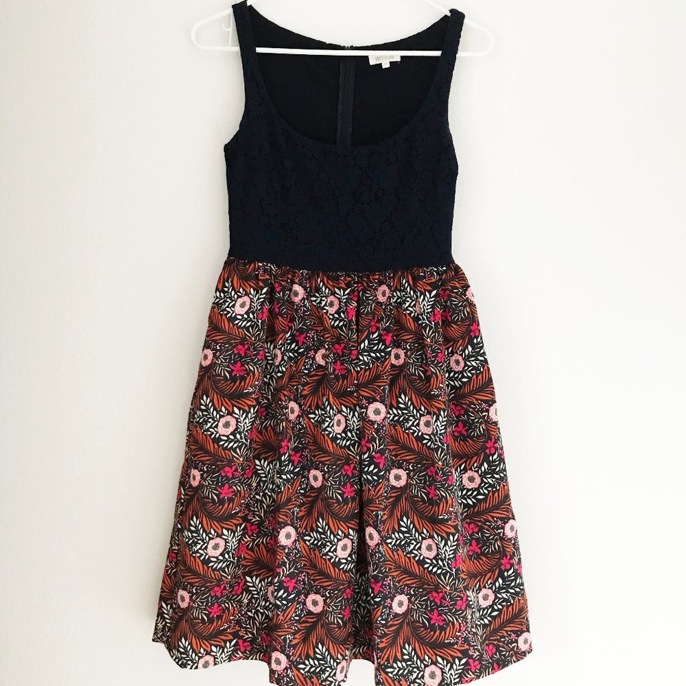 Anthropologie Navy and floral cocktail dress